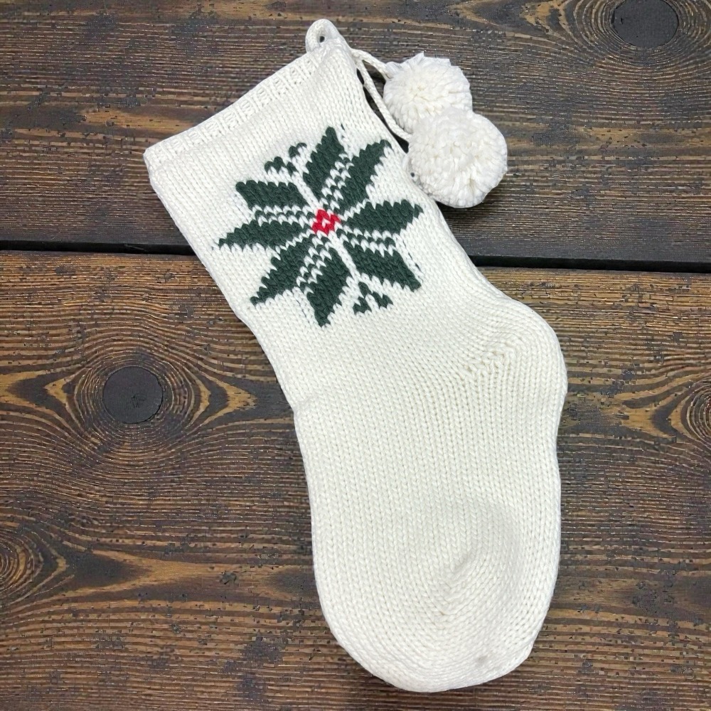 Snowflake Jacquard Knit Christmas Stocking Cream/Green/Red - Hearth & Hand NWT